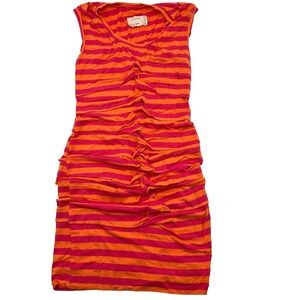 ARTELIER Nicole Miller Small Pink Orange Striped Jersey Ruched Vanessa Dress EUC